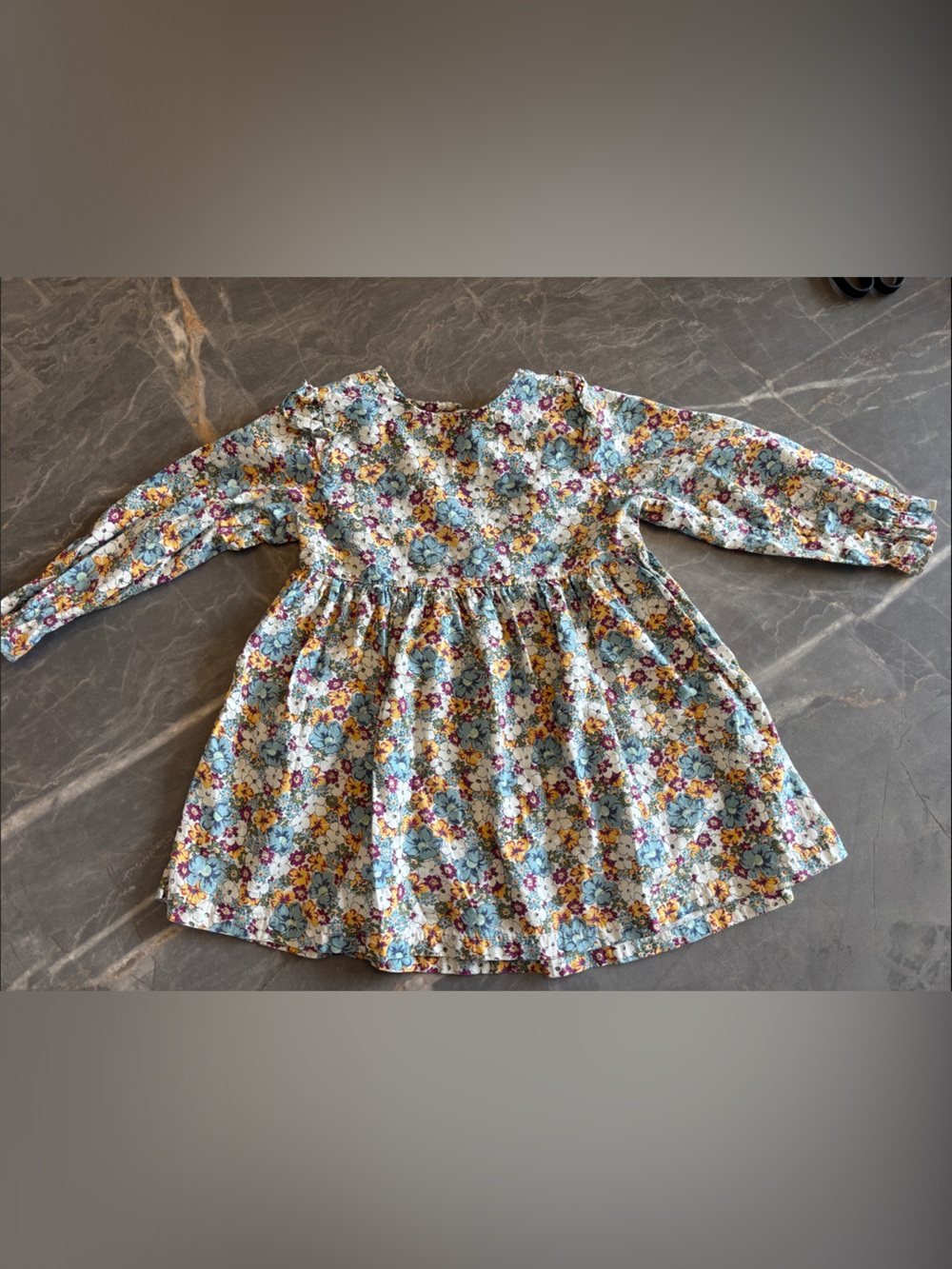 Girls Floral Long-Sleeve Dress - Light Blue Floral